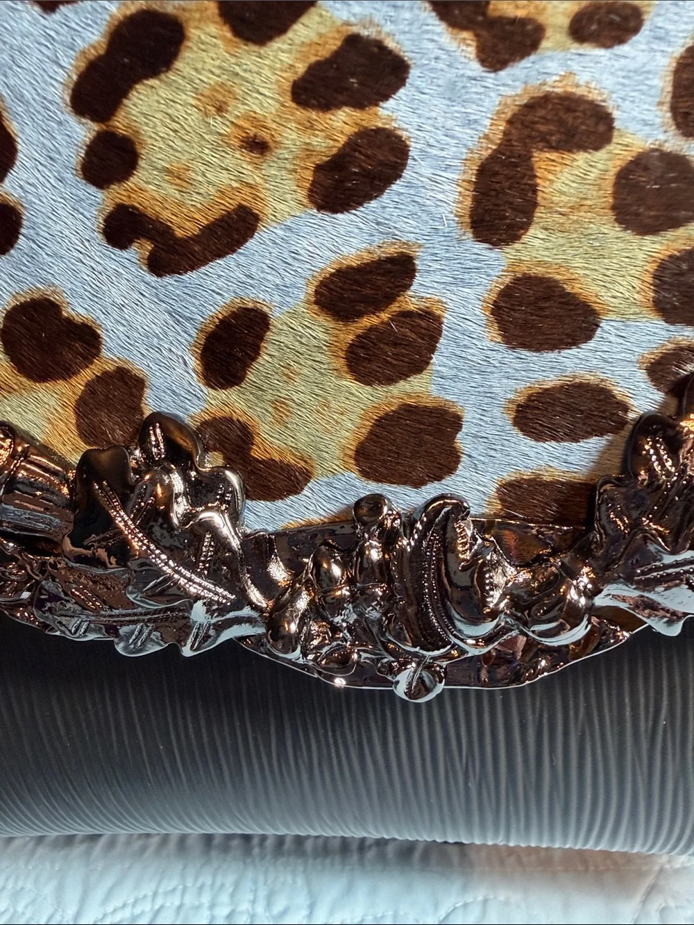 Sharif Blue and Leopard-Calf Hair Print Top-Handle Satchel - Picture 4 of 15